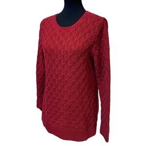 Jeanne Pierre Large 100% Cotton Long Sleeve Loose Weave Hand Wash Red Sweater
